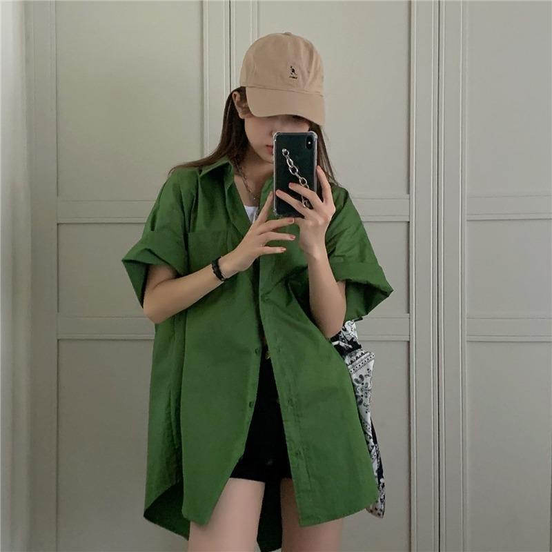 Lưng Áo Sơ Mi Tay Ngắn Dáng Rộng Xẻ Tà Thời Trang Mùa Hè Xinh Xắn Cho Nữ