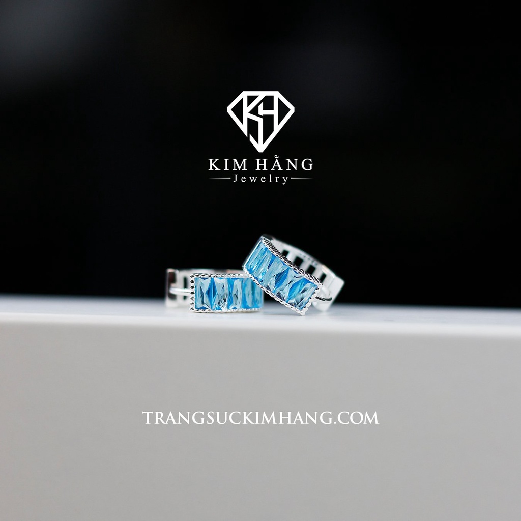 Khuyên Tai BẠC Thiết Kế Đá Baguette XANH KHJER02