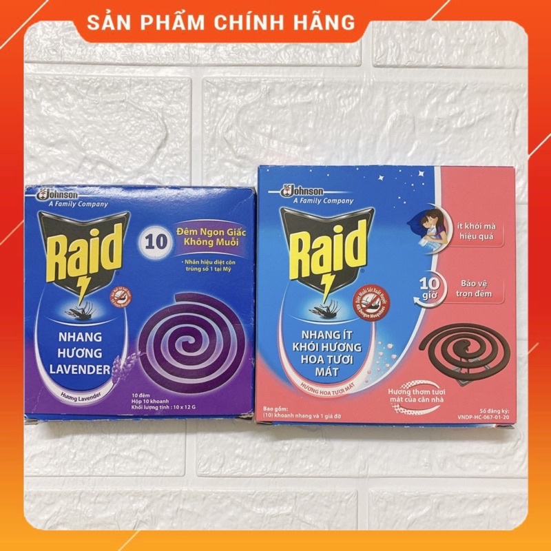 Nhang Thơm Đuổi Muỗi RAID Hương Lavender( 1 Hộp 10 Khoanh)