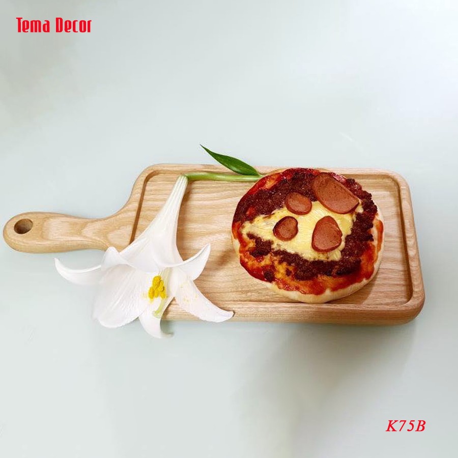Khay gỗ decor Tema - Khay gỗ đựng đồ ăn gỗ tần bì hình chữ nhật tay cầm tiện dụng | BigBuy360 - bigbuy360.vn