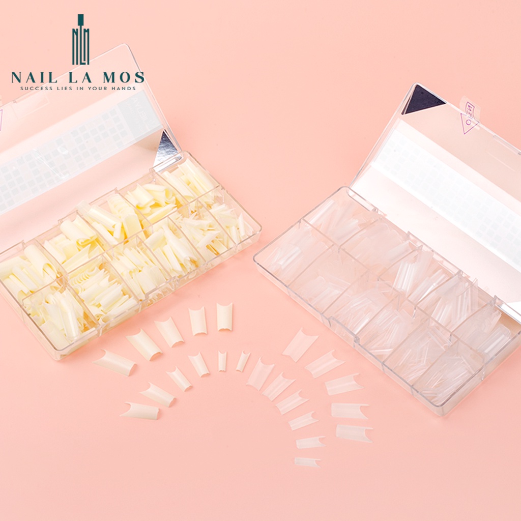 Móng nối ống tre Jieliya chính hãng loại mặt nhám sẵn - hộp 500 móng tip đủ size phom chuẩn đẹp không cần dũa