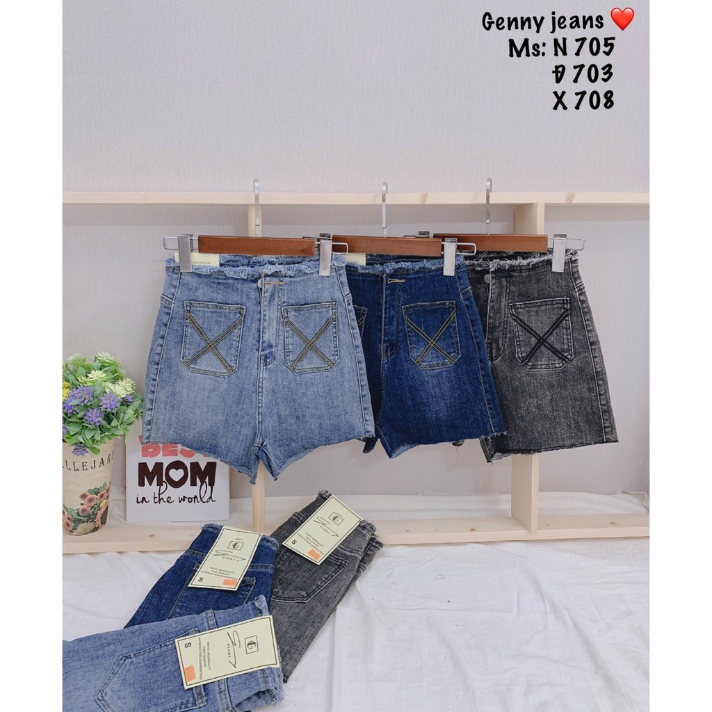 Quần sọt jean nữ hàng co giãn siêu cao thêu chữ nhiều màu