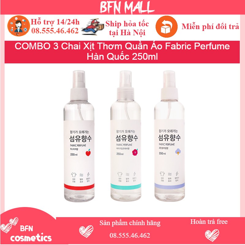 COMBO 3 Chai Xịt Thơm Quần Áo Fabric Perfume Hàn Quốc 250ml - BFN.MALL