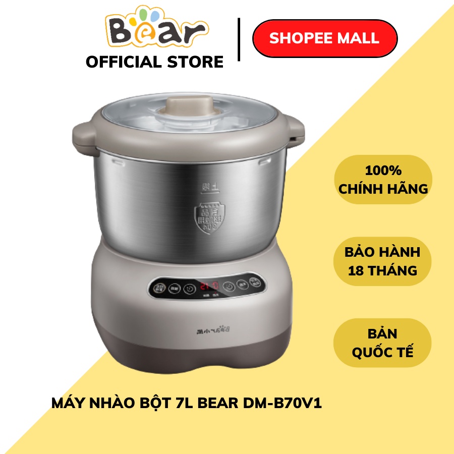 Máy trộn bột 7L Bear B70V1 nhào bột làm bánh đa năng, động cơ mạnh thiết kế nhỏ gọn, Hàng Chính Hãng, Bảo hành 18 Tháng