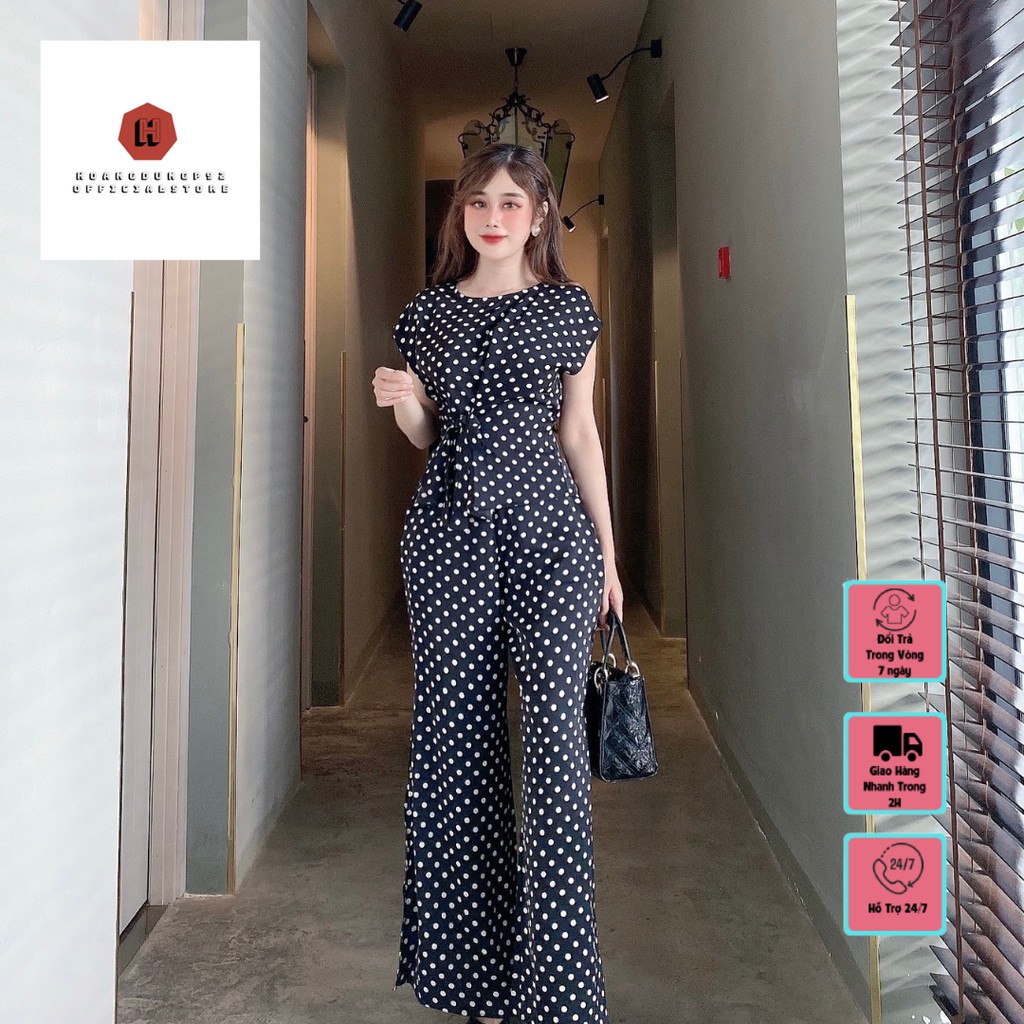 Set Bộ Đồ Chấm Bi Thời Trang Buộc Eo Kèm Quần Xẻ Cao Cấp - LS08