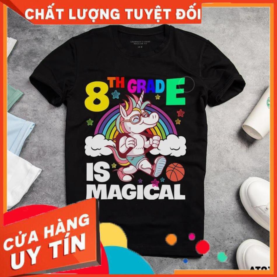 Áo thun in unisex,tay ngắn, tay lỡ, áo thun is magical, 8th grade, ngựa sừng (ĐEN)