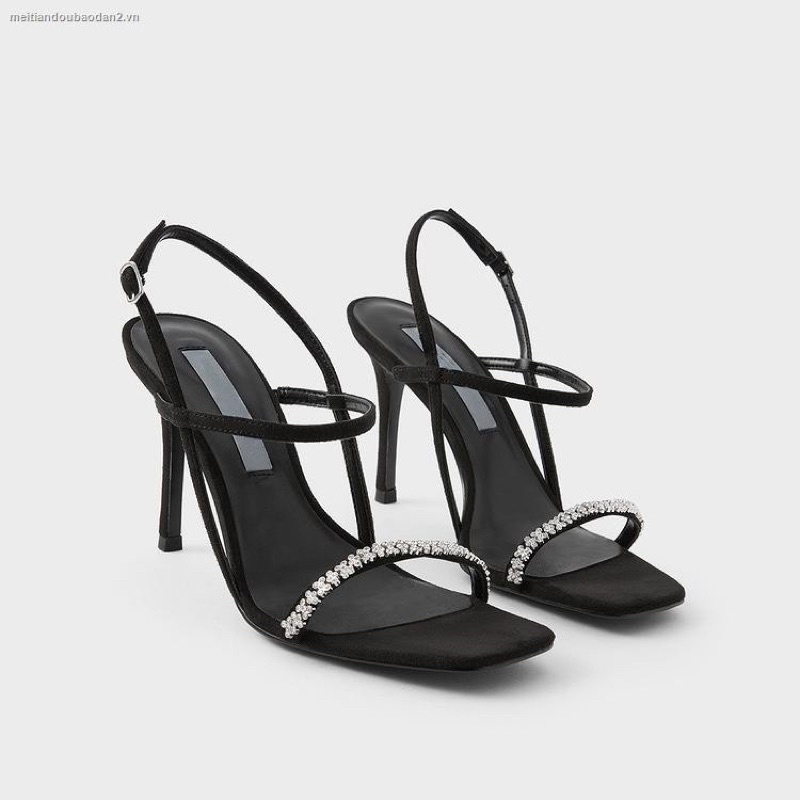 Giày cao gót 9cm HALEY STORE quai xoàn mảnh đính đá mũi vuông thanh lịch cá tính tiểu thư cô dâu tiệc cưới rẻ bền đẹp