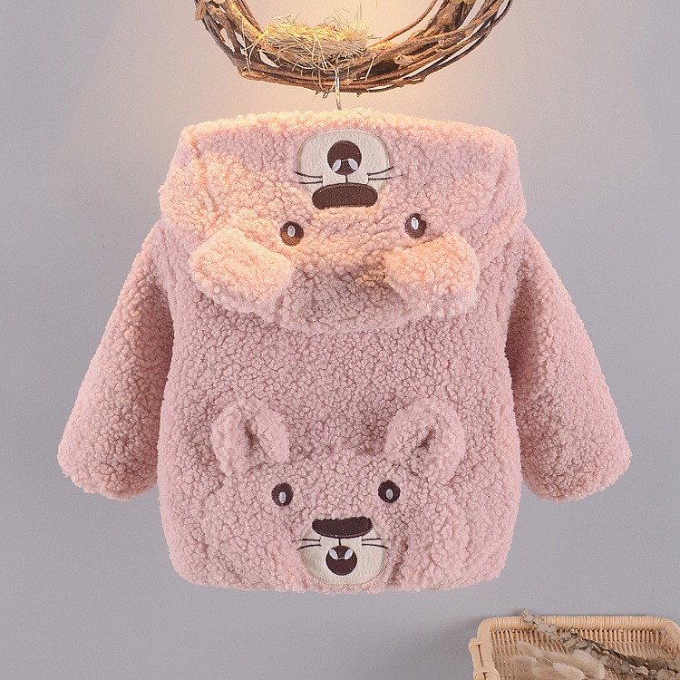 HÀNG QC-Áo khoác lông 2 lớp thêu gấu ấm áp dễ thương bé gái size 8-15kg AK08-09