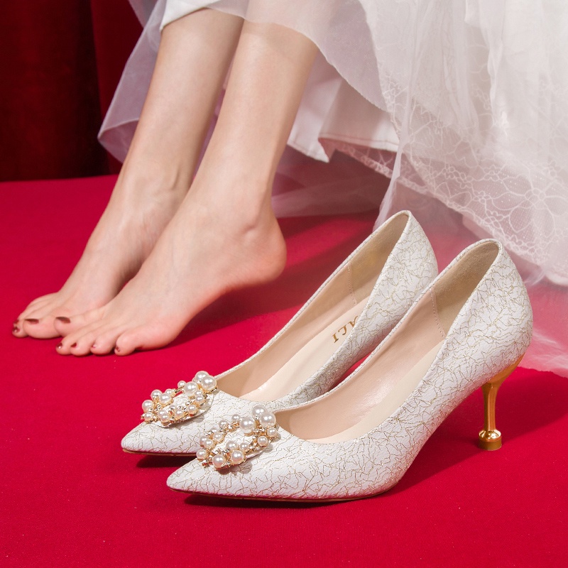 Giày Cao Gót Mũi Nhọn Đính Đá Phong Cách Trung Hoa Thời Trang Cho Nữ