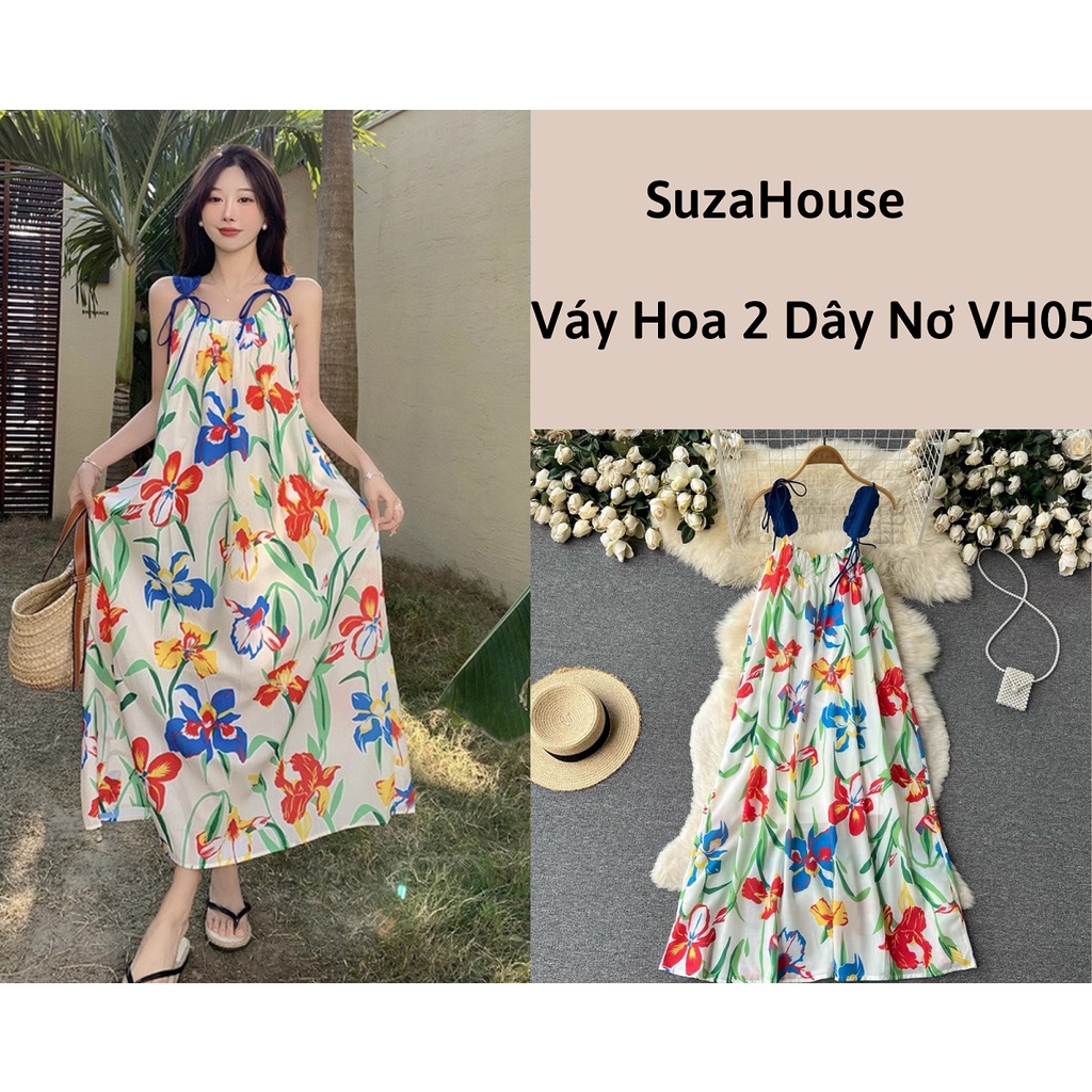 [Mã 88FASHIONSALE giảm 15K đơn 150K] Váy hai dây Quảng Châu cao cấp, Maxi đi biển họa tiết hoa hàng loại 1