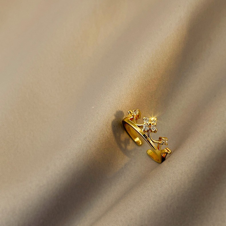 Nhẫn hở bằng thép titan hình vương miện đính đá zircon thời trang cho nữ