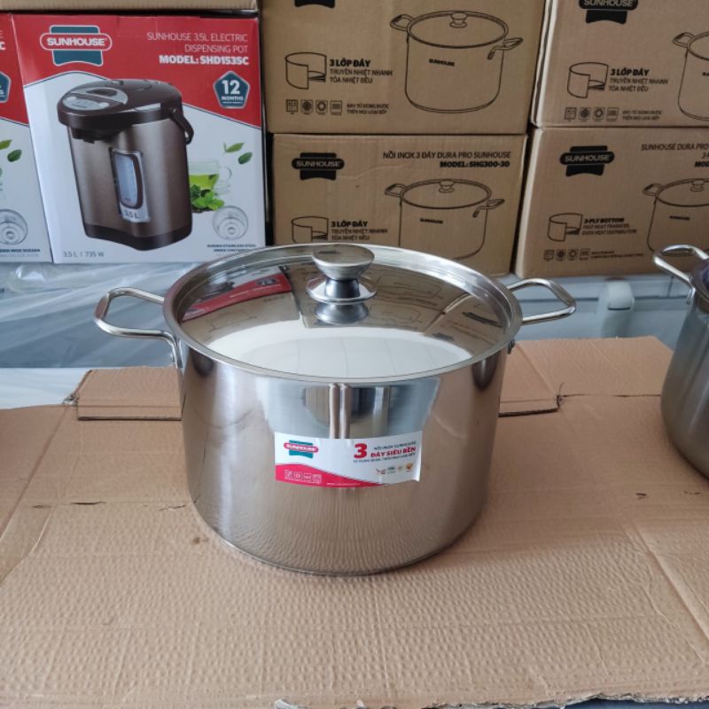 NỒI LUỘC GÀ INOX 3 ĐÁY SUNHOUSE size 28,30,32,NỒI HT COOK 1 đáy SIZE 28,32cm hàng chính hãng giá tốt
