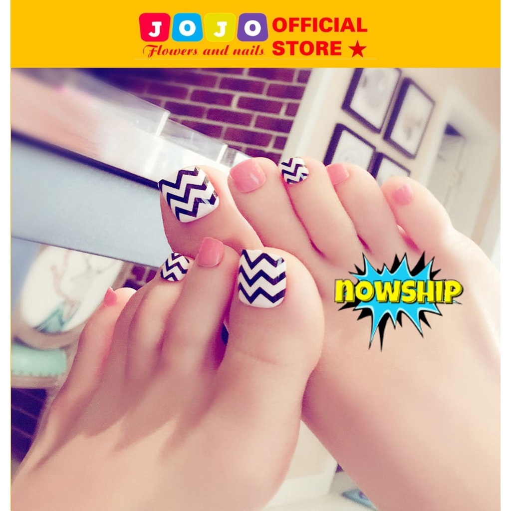 Móng chân giả họa tiết Zigzag J32 - Jojo shop móng giả cute, rẻ, đẹp kèm keo dán