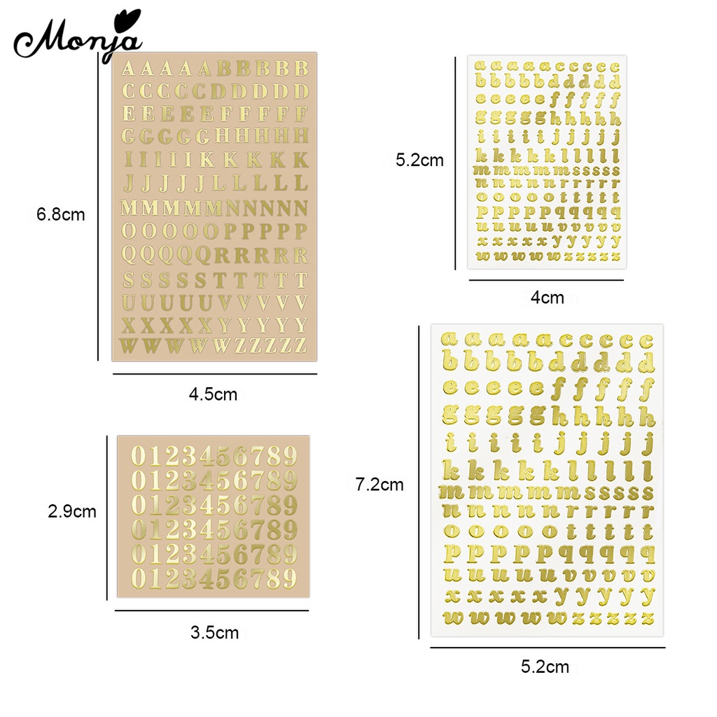 MONJA Miếng Dán Trang Trí Móng Tay Hình Chữ Cái Mini Màu Vàng / Bạc Thời Trang DIY