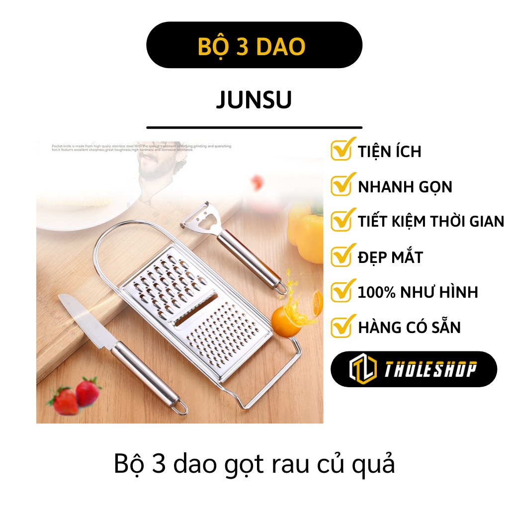 Dụng Cụ Bào Sợi - Bộ 3 Dao Nạo Rau Củ Quả, Bào Nhuyễn, Gọt Vỏ Bằng Inox Cao Cấp 8763