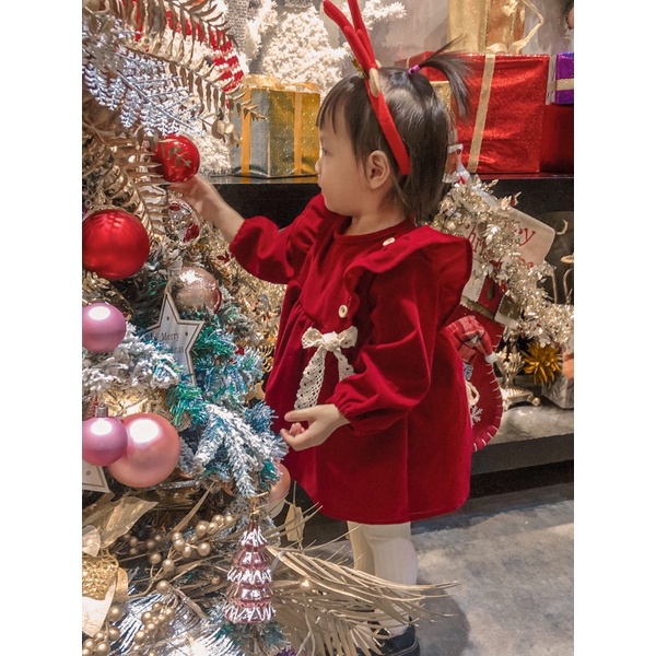 Hàng Thiết Kế- Ảnh con gái shop - Váy nhung đỏ diện Tết - Noel cho bé gái 6m - 7 tuổi