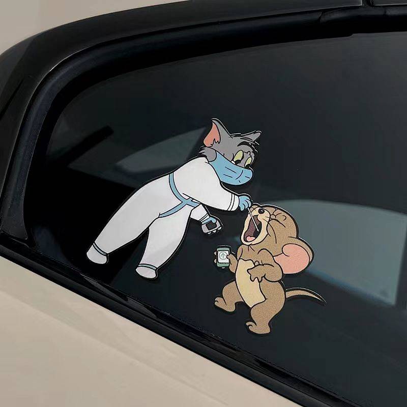 【Black Bull】 Creative Cute Talking Tom Cat Motorcycle Electric Car Stickers Bumper Stickers Paper Cartoon Car Body Scratch Cover Creative Waterproof Bumper Stickers zXdo