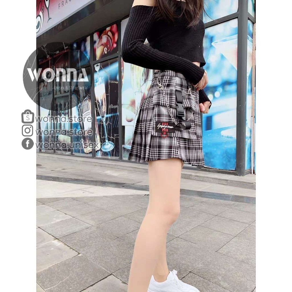 (CÓ SẴN) [ẢNH THẬT 5 TẤM CUỐI] SKIRT BOX CHAIN quần giả váy belt caro unisex ulzzang street style chân váy dây xích hộp | WebRaoVat - webraovat.net.vn