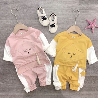BỘ NỈ NGÔI SAO 2 MÀU HỒNG\VÀNG CHO BÉ GÁI
