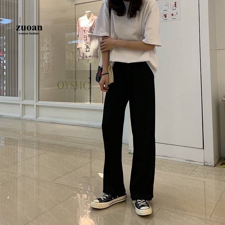 SUXI Quần Dài Nữ Ống Rộng Lưng Thun Co Giãn Thời Trang Năng Động