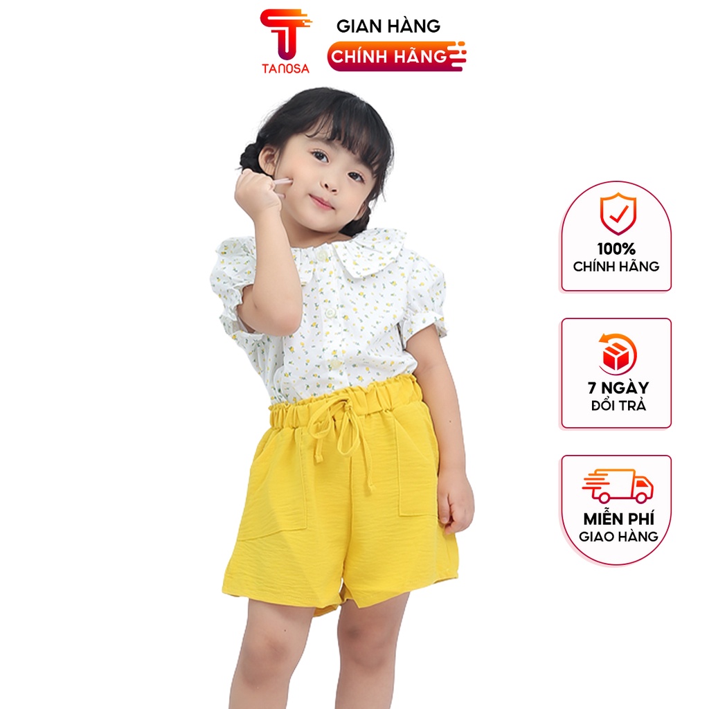 Quần short đũi túi sườn bé gái TANOSA màu hồng màu vàng cho bé gái từ 12-27kg