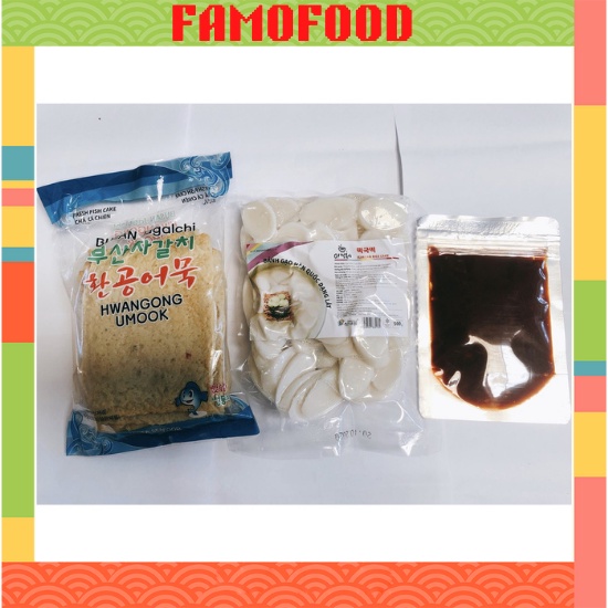 Combo 500g bánh gạo Tokbokki + 100g sốt Tokbokki + 450g chả cá Hàn Quốc Famofood