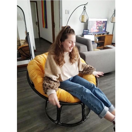 Ghế Thư Giãn Papasann Ghế Mây khung thép bọc nhựa dãn đọc sách decor nhà kèm nệm cao cấp khung sắt- bảo hành 5 năm-HÀNG