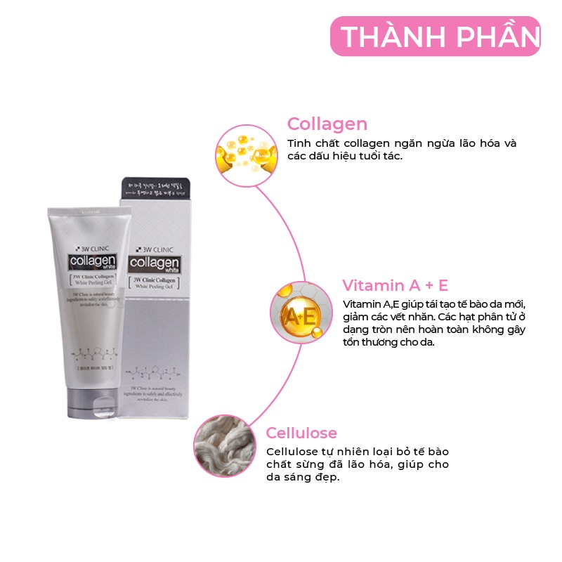 [Mã BMBAU50 giảm 7% đơn 99K] Tẩy tế bào chết chiết xuất từ Collagen 3W Clinic White Peeling 180ml Hàn Quốc