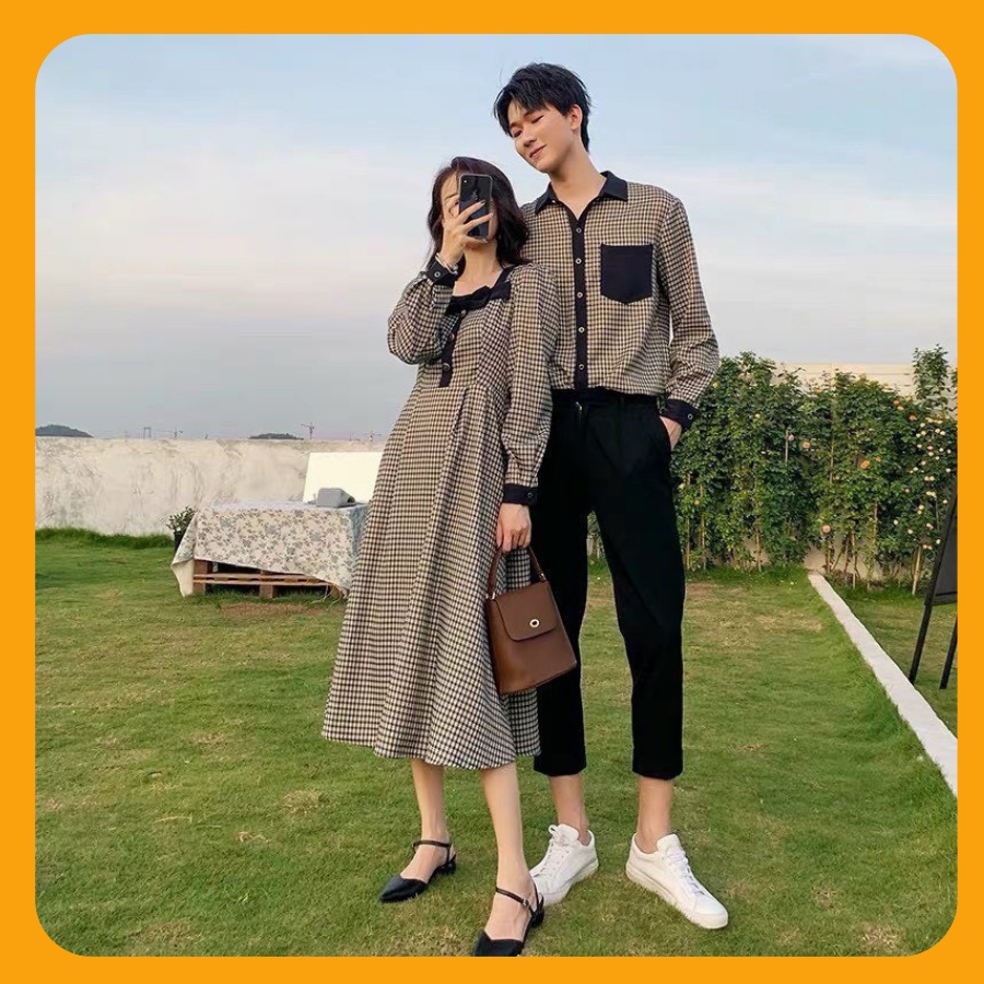 Áo đôi nam nữ đẹp : Set áo váy sơ mi Hàn Quốc COUPLE STORE dùng đi chụp hình cưới,đi chơi, đi du lịch