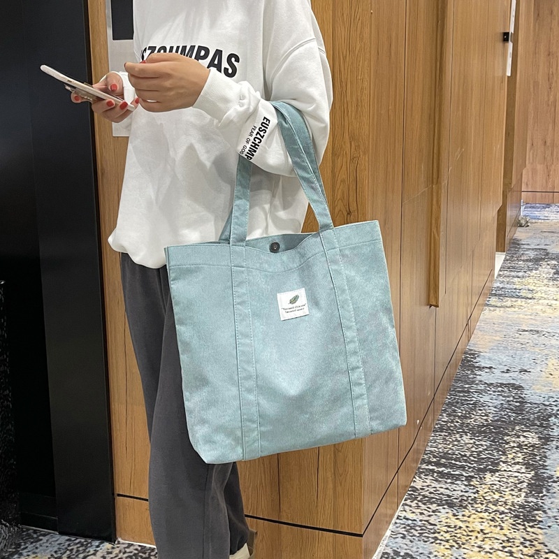 Túi Xách Canvas Cotton Màu Trơn Thiết Kế Mới Đơn Giản Dễ Phối Đồ