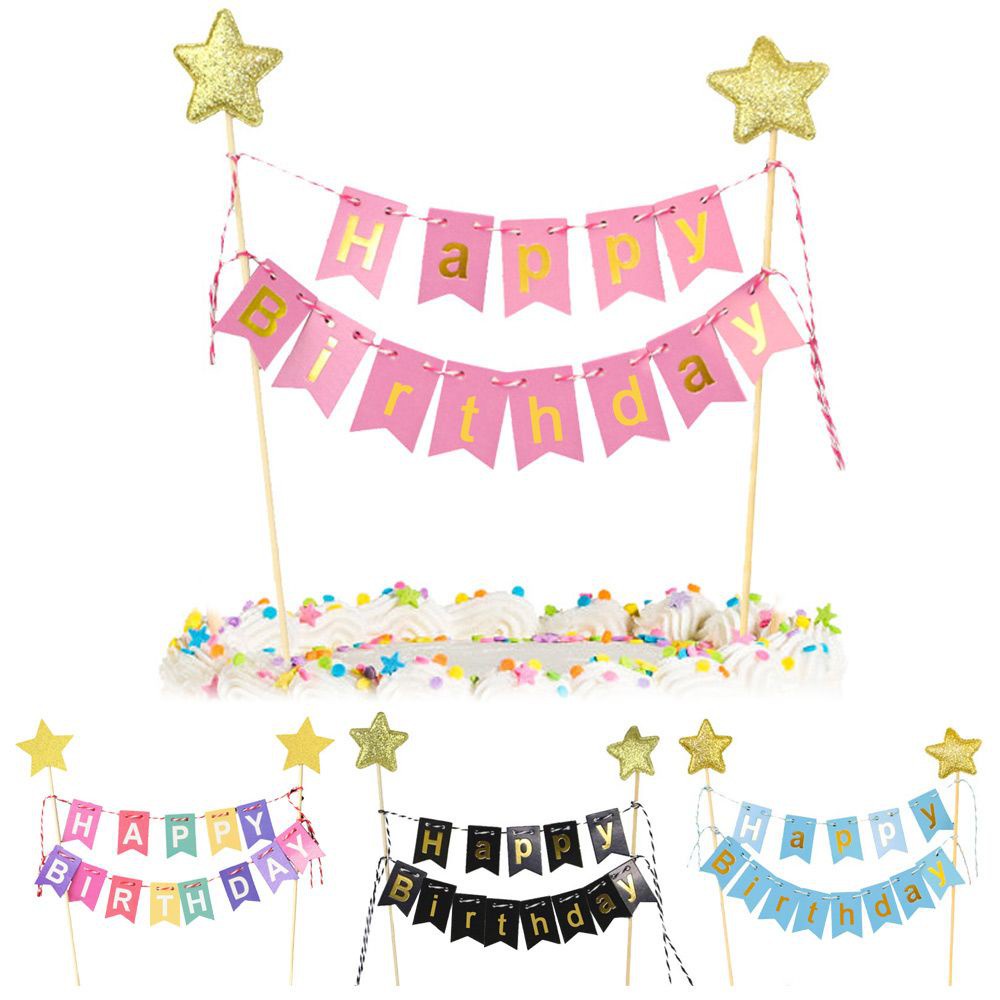 Phụ Kiện Trang Trí Bánh Kem Chữ Happy Birthday|Phụ Kiện Trang Trí Bánh Kem Hình Ngôi Sao Nhiều Màu Sắc Dễ Thương