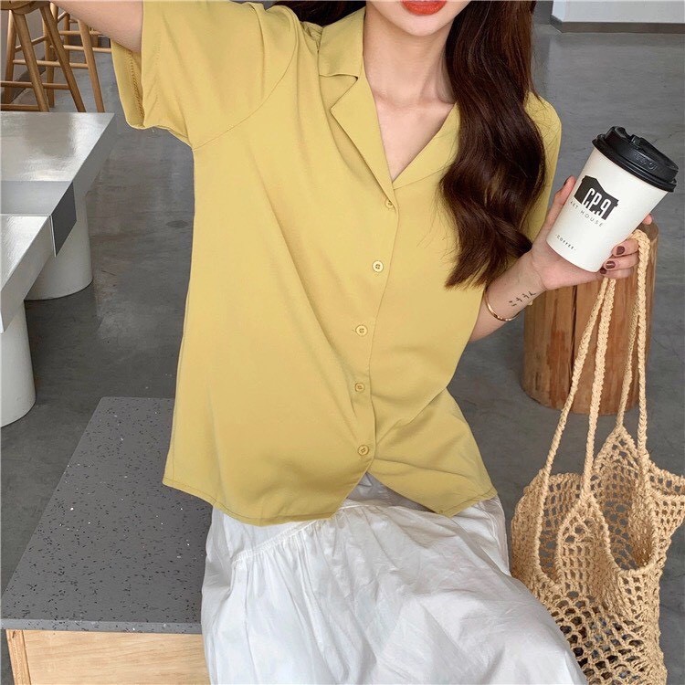 Áo Sơ Mi Cổ Vest Nhiều Màu Phong Cách Retro - Áo Sơ Mi Ngắn Tay Cổ Vest Basic | BigBuy360 - bigbuy360.vn