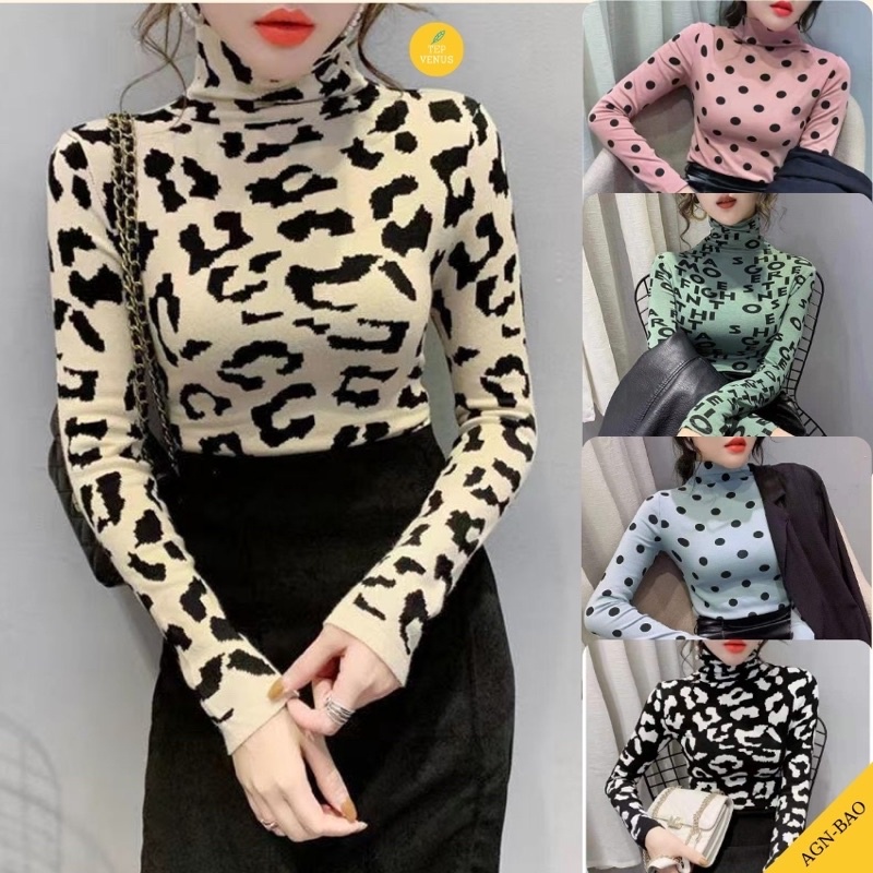 ✨BÁN SỈ✨Áo Giữ Nhiệt Nữ, Áo Thun Nữ Dài Tay Họa Tiết Nhiều Màu Cổ 3 Phân Phong Cách Hàn Quốc