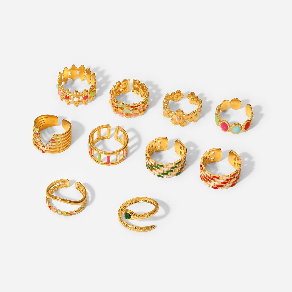 Nhẫn Thép Không Gỉ Mạ Vàng 18K Họa Tiết Hình Học Thời Trang