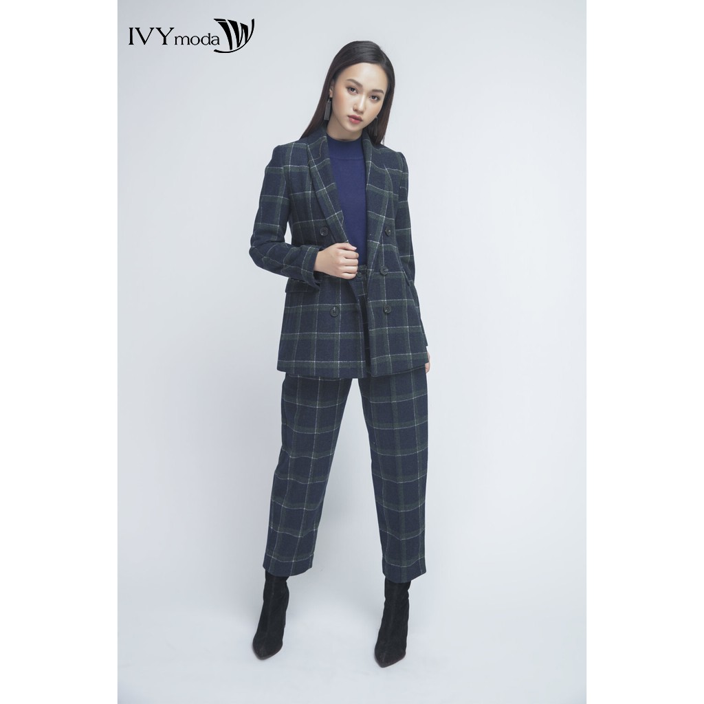 [NHẬP WABRTL5 GIẢM 10% TỐI ĐA 50K ĐH 250K ]Áo khoác dạ nữ họa tiết kẻ IVY moda MS 67B6539