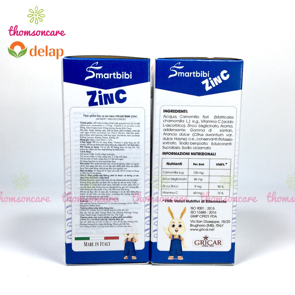 Smartbibi Zinc bổ sung siro kẽm tăng đề kháng, bé biếng ăn, tiêu hóa kém,tiêu chảy Smart bibi Zinc