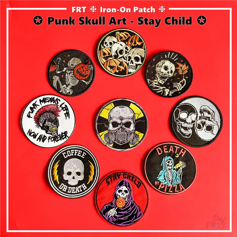 ☸ Nghệ Thuật Đầu Lâu Punk - Miếng Dán Sắt Cho Trẻ Em ☸ 1 Sticker Ủi Thêu Hình Kẹo Mút Bí Ngô Pizza