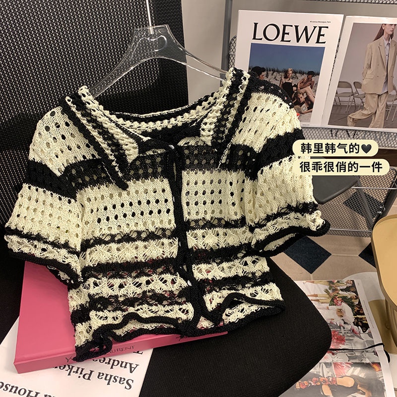 Áo Cardigan Dệt Kim Tay Ngắn Phong Cách Thời Trang Hàn Quốc Dành Cho Nữ