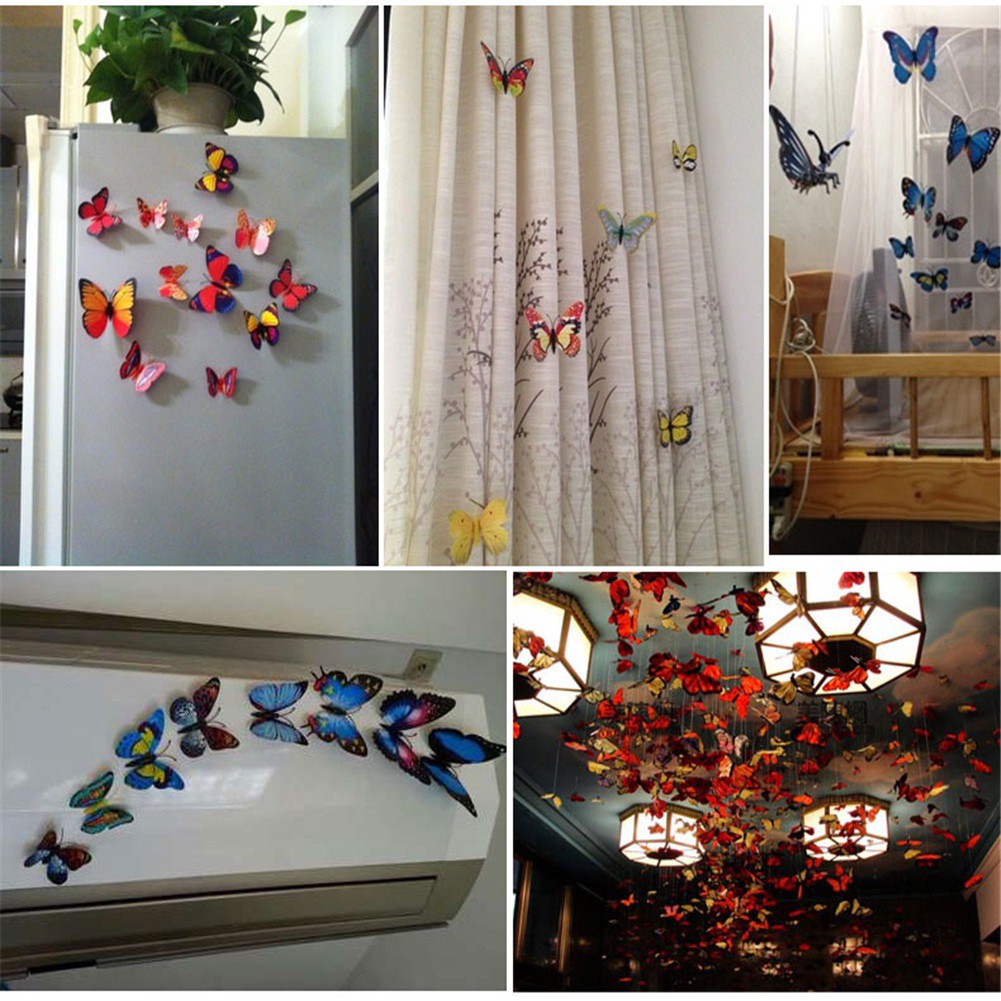 Bộ 12 bươm bướm nhiều màu sắc trang trí tủ lạnh / tường nhà