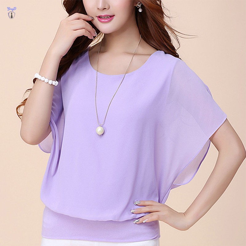 Áo chiffon cánh dơi cổ tròn thời trang thanh lịch cho nữ