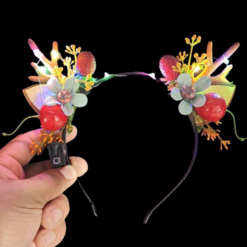 Băng Đô Cài Tóc Hình Sừng Tuần Lộc Giáng Sinh Đính Hoa Và Quả Mọng Xinh Xắn Cho Cô Dâu