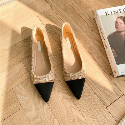 2021 new spring and autumn Korean style woolen cloth pointed small fragrant wind flat shallow shallow mouth flat heels 