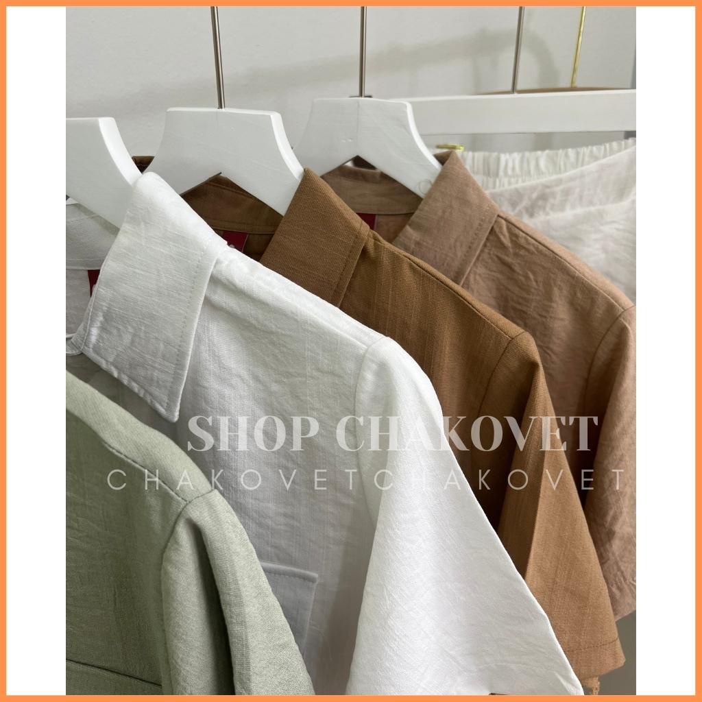 Set đồ nữ mùa hè đi biển S8288, bộ set sơ mi quần đùi giả váy áo cộc tay 2 túi sang chảnh cá tính freesize - CHAKOVET