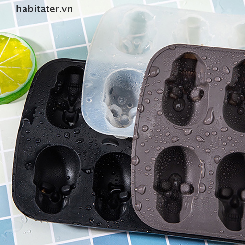 Khuôn Silicon Làm Đá / Sô Cô La / Đá Viên Hình Đầu Lâu 3D 10 Ngăn