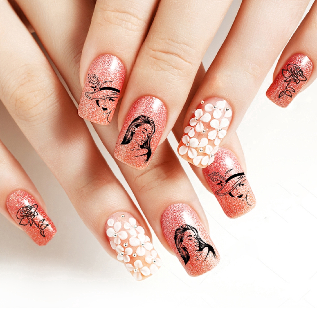 [Hàng mới về] Khuôn trang trí móng tay kích thước 6x6cm in họa tiết độc đáo cá tính cho nữ