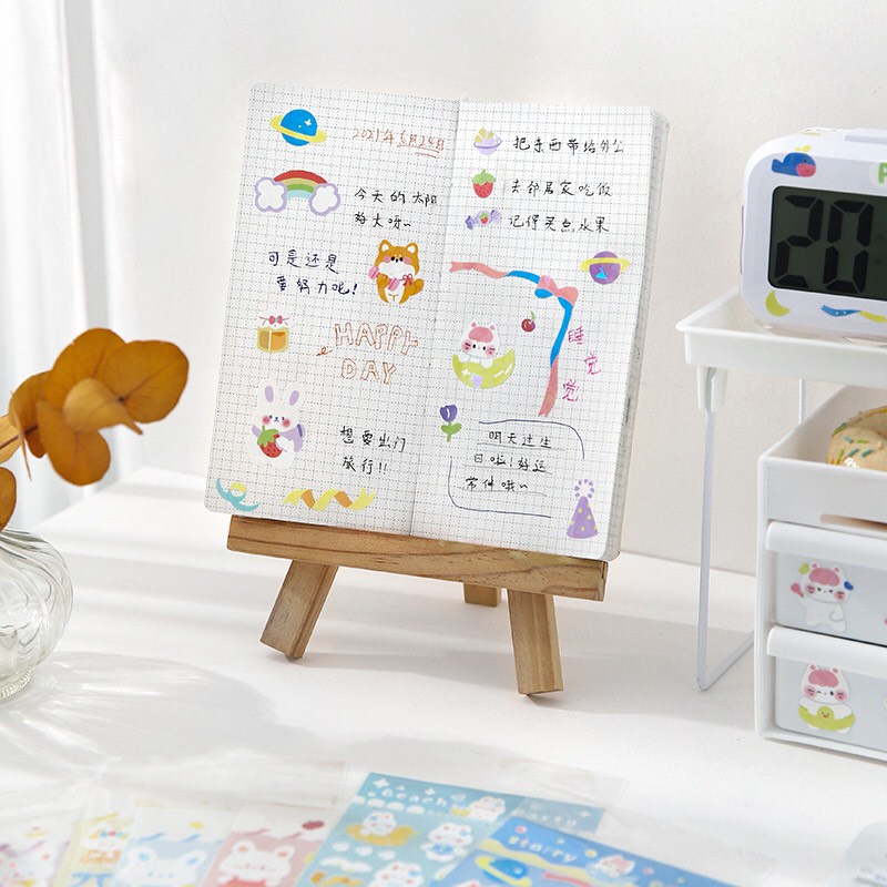 Hình dán sticker gấu em bé siêu cute lấp lánh trang trí sổ tay, máy tính, laptop, góc học tập