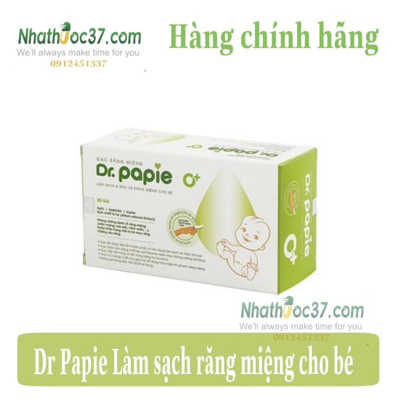 Gạc rơ lưỡi cho bé Dr Papie hộp 30 gói - Gạc răng miệng Dr Papie từ thảo mộc giúp làm sạch và bảo vệ răng miệng cho bé