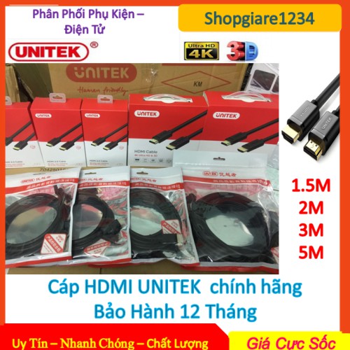 ⚡️ Dây Cáp HDMI UNITEK Ultra 4K 1M5 - 2M - 3M - 5M (Y-C 137). Chính Hãng UNITEK, Full Box, Bảo Hành 12 Tháng