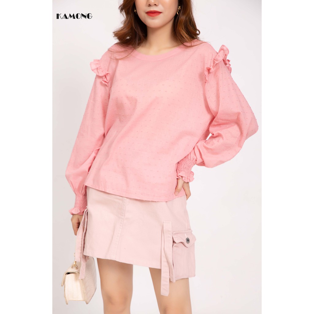Áo tay cánh tiên cổ tròn KAMONG A104