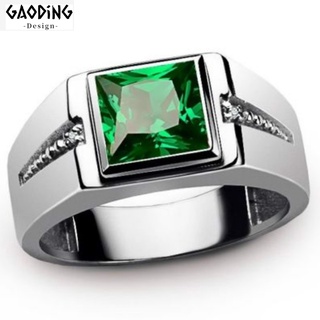 Đơn giản nam ngọc lục bảo sang trọng bạc 925 zircon nhẫn kim cương vintage nam nữ mạ vàng vuông nhẫn punk phụ kiện thời trang